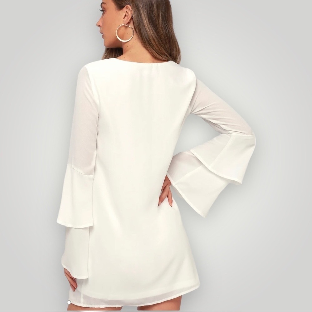 Lulus Guest of Honor White Flounce Sleeve Shift Dress Womens Medium NWT - Picture 2 of 10